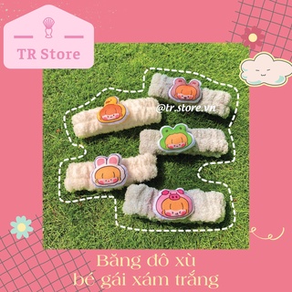 Băng đô xù bé gái xám trắng phụ kiện cài tóc