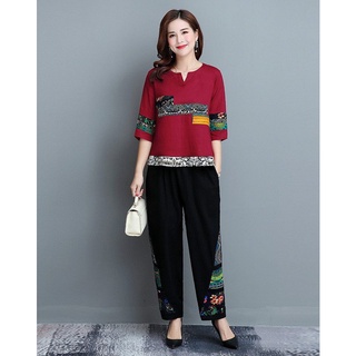 đồ bộ nữ chất liệu đũi nhăn mát mịn ít nhăn điểm họa tiết thổ cẩm Sp14