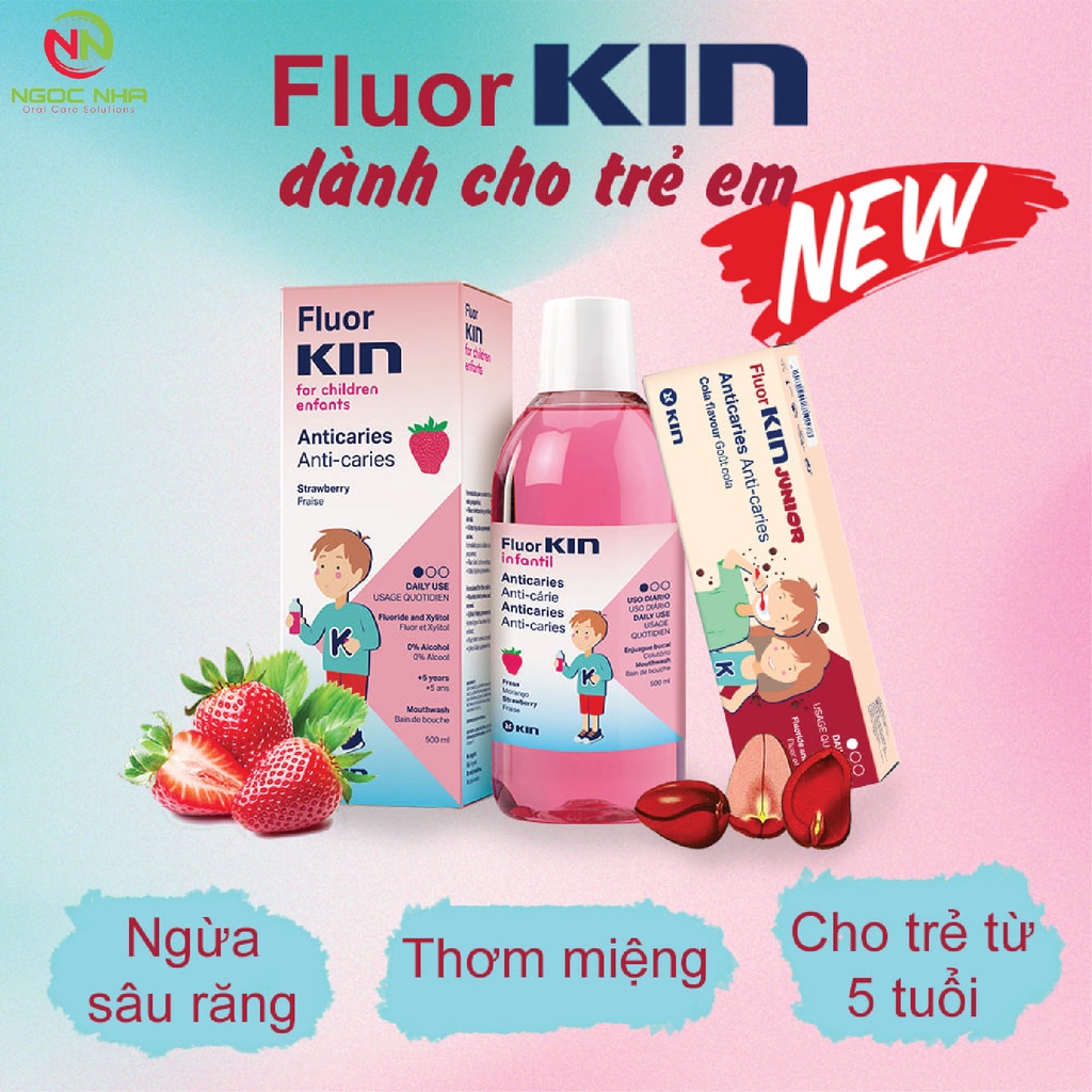 Nước súc miệng ngăn ngừa sâu răng trẻ em Fluor Kin Infantil 500ml hương ...