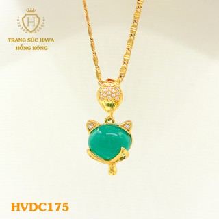 Dây Chuyền, Vòng Cổ Nữ Mặt Hồ Ly Đính Đá Màu Xanh Xi Mạ Vàng Non Cao Cấp - Trang Sức Hava Hong Kong