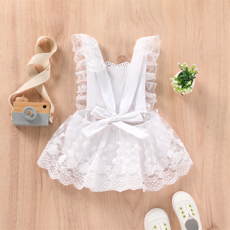 Bộ Áo Liền Quần Hai Dây Phối Ren Thêu Hoa Dành Cho Bé Gái 0-24 Tháng Tuổi