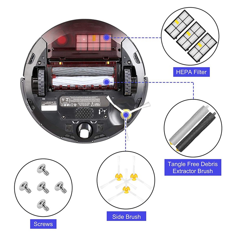 Bộ phụ kiện lọc và chổi thích hợp cho robot hút bụi IRobot Roomba 800 900 Series 860 870 880 890 960