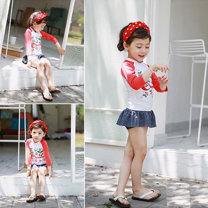 Đồ bơi trẻ em dài tay cho bé gái kèm váy ngắn SPORTY