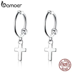 Khuyên tai BAMOER SCE547 hình thánh giá bằng bạc 925 thời trang cho nữ