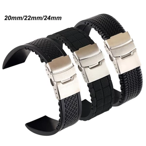 Dây Đeo Đồng Hồ Bằng Cao Su Silicon Màu Đen Chống Thấm Nước Kích Thước 20mm 22mm 24mm Phong Cách Thể Thao Cho Nam