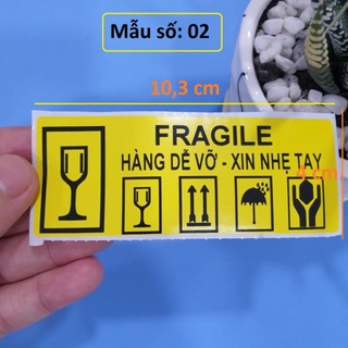 100 Tem dán cảnh báo hàng dễ vỡ kích thước 10,3x4cm