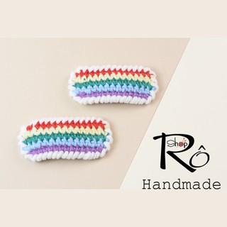 Kẹp tóc năm dòng kẻ cho nữ và bé gái xinh xắn 7cm |Cặp tóc bằng len Handmade |Shop Rô Handmade