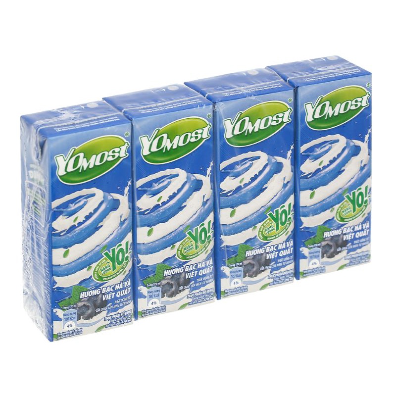 vỉ 4 hộp yomost 190ml sữa chua uống vị bạc hà việt quất | Shopee Việt Nam
