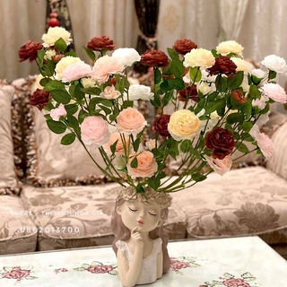 Hoa Giả - Combo 5 cành Hoa Hồng Lụa Lucas 65cm trang trí nhà cửa, studio đẹp, bền, sang trọng