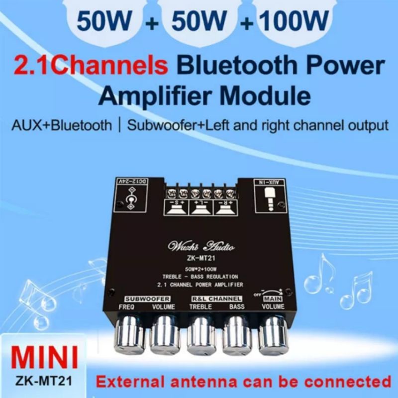 Scheda Amplificatore Bluetooth ZK-MT21 2.1 Canali – 50Wx2 + 100W Sub – Ingresso AUX E Controllo Bassi/alti - 3