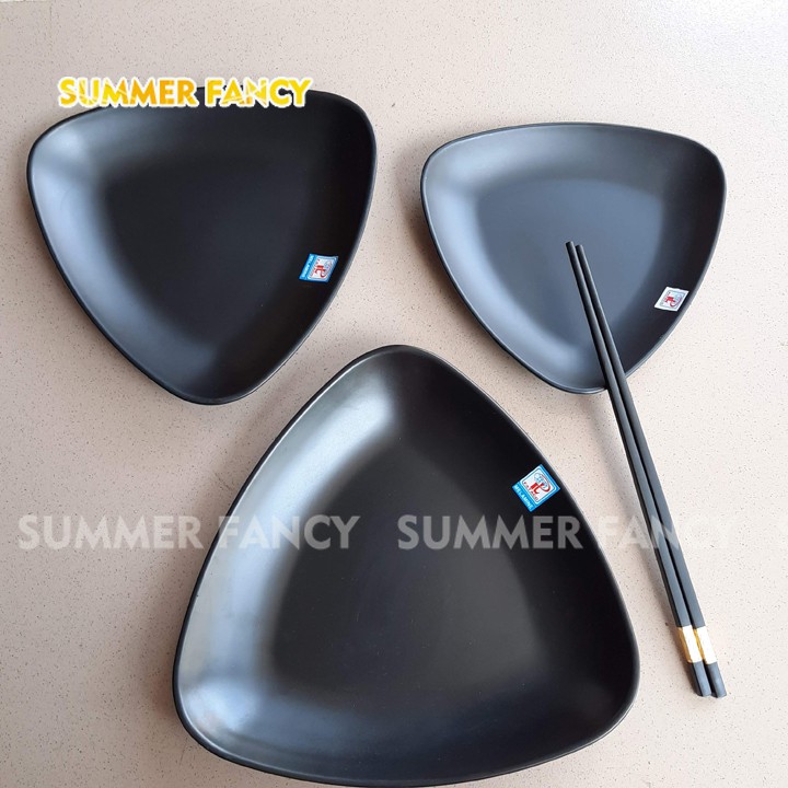 Dĩa tam giác size 19cm, 22cm, 25cm nhựa Melamine đen nhám - đĩa cơm SF ...