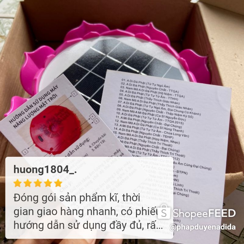 Máy Loa nghe tụng kinh Địa Tạng niệm Phật A Di Đà dùng năng lượng mặt trời hình hoa sen Diệu Âm Thanh Viên