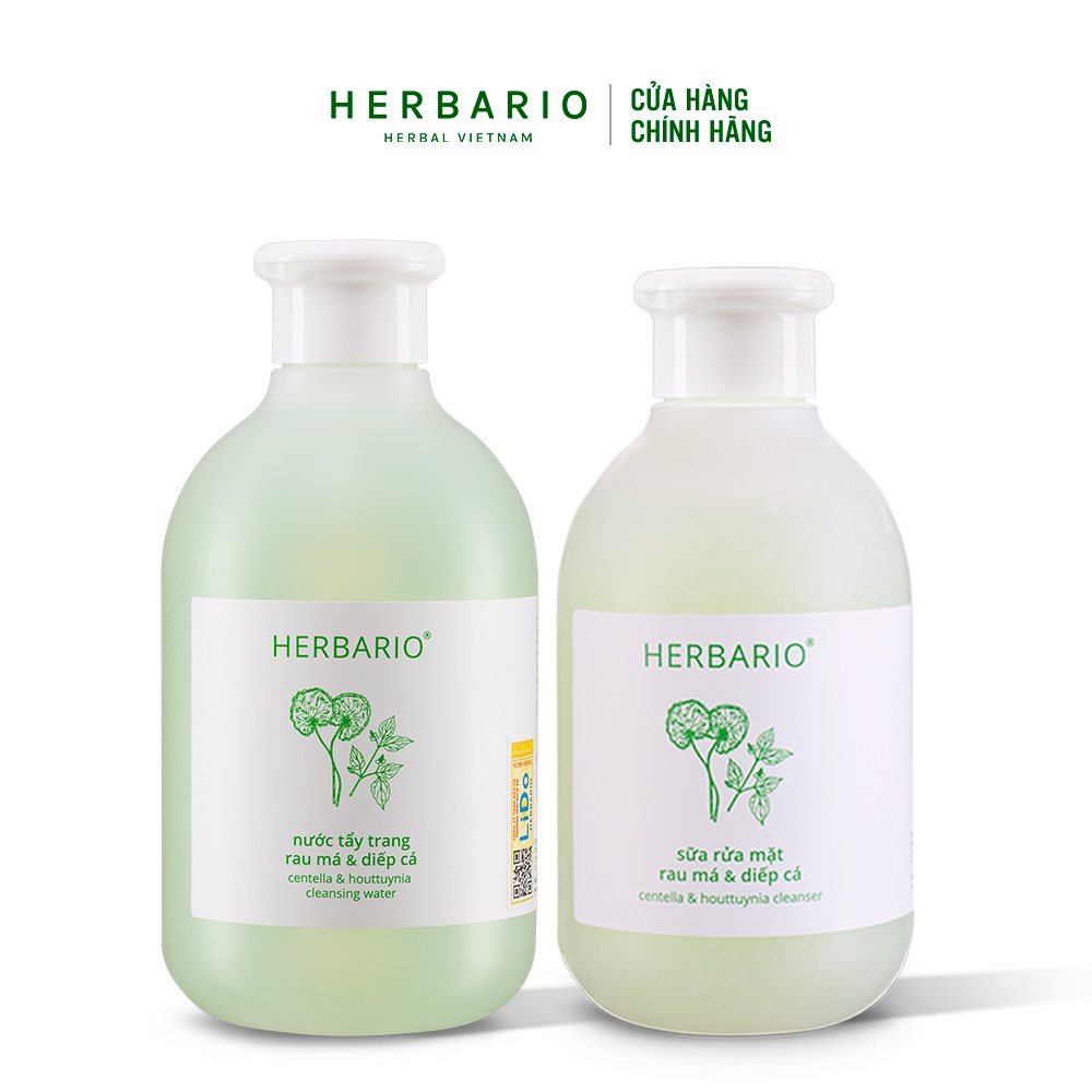 Combo nước tẩy trang rau má và diếp cá herbario 300ml + sữa rửa mặt rau má và diếp cá herbario 200ml