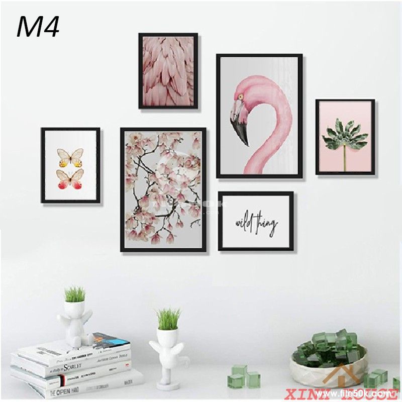 Tranh treo tường, set 6 tranh dán tường TROPICAL dày 5mm, có sẵn keo 2 mặt, trang trí phòng ngủ, phòng khách