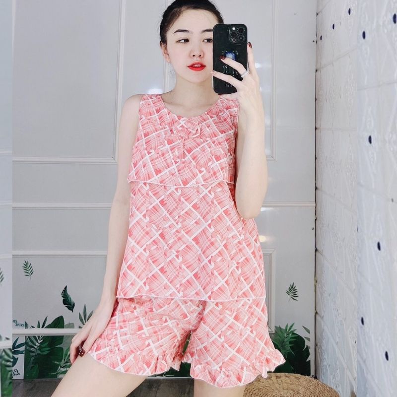 Đồ ngủ nữ lụa hai dây pijama pyjama lụa 100D bộ ngủ mặc nhà 2 dây sexy quần đùi cute dễ thương cao cấp  ESHOP PM02