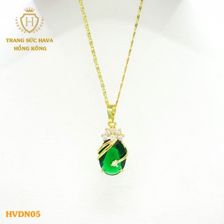Dây Chuyền, Vòng Cổ Nữ Mặt Đính Đá Xanh Xi Mạ Vàng Non Cao Cấp - Trang Sức Hava Hong Kong