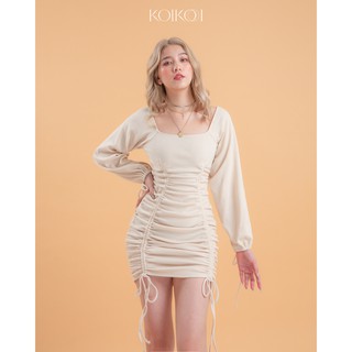 Đầm BoDy Tay Dài Thắt Nơ Co Dãn Thời Trang Màu Be KoiKooi