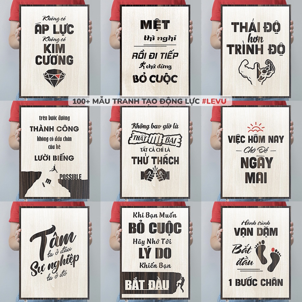 Tranh slogan gỗ treo tường tạo động lực khắc laser khẩu hiệu công ty doanh nghiệp 40x55cm