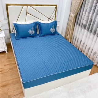 Ga gối lụa thêu thương hiệu, ga lụa trần bông kèm gối thêu LV cao cấp đủ size  loại 1
