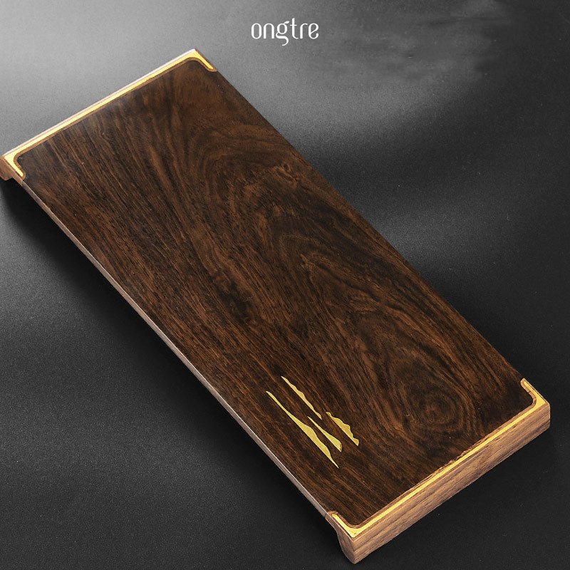 Khay Trà Gỗ Óc Chó Khảm Đồng ONGTRE Cao Cấp, Khay Gỗ Đựng Trà, Decor Phòng Khách, Quà Tặng