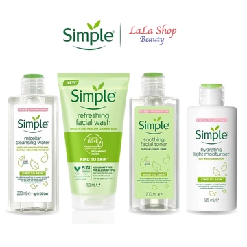 Simple Combo dưỡng da dịu nhẹ - Tẩy trang Simple, Sữa rửa mặt Simple, Nước hoa hồng Simple - Kem dưỡng da Simple