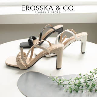 Erosska - Giày sandal cao gót nữ mũi vuông quai nhún thanh lịch màu nude cao 8cm - EB044