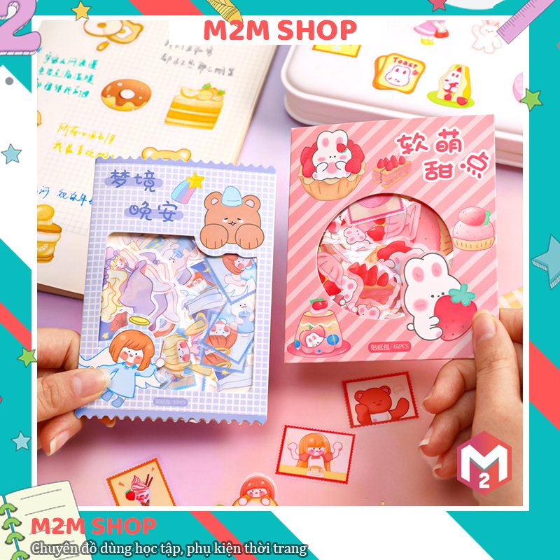 Bộ miếng dán sticker trong suốt nhân vật hoạt hình cute dễ thương gồm ...