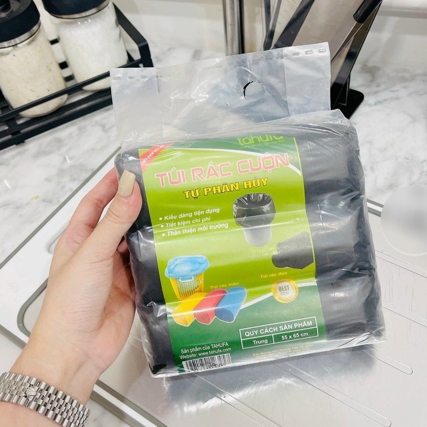 Sét 3 cuộn túi đựng rác màu đen tự phân huỷ