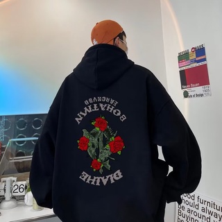 Áo Hoodie Mỏng Dáng Rộng In Hình Hoa Hồng Đỏ Thời Trang Unisex Size M-3XL