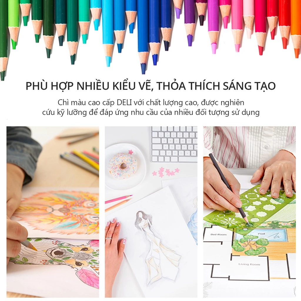 Bút Chì Màu Gốc Dầu Cao Cấp Hộp Thiếc Chuyên Nghiệp Siêu Mịn Deli- Vẽ Thiết Kế, Phác Họa, Tô Màu