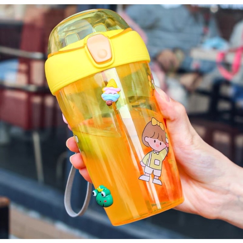 Bình nước 2 ngăn 430ml tặng kèm dán 3D và dây đeo