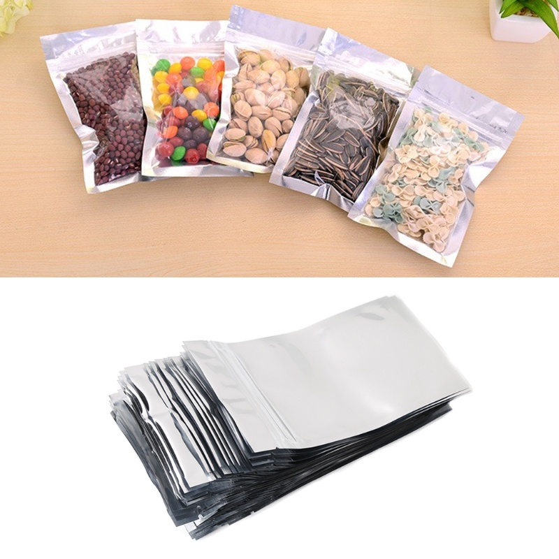 Ppy 50 Chiếc 8 5x14cm Bạc Nhôm Lá Mylar Có Thể Thu Hồi Túi Trước Trong Suốt Chống Rò Rỉ