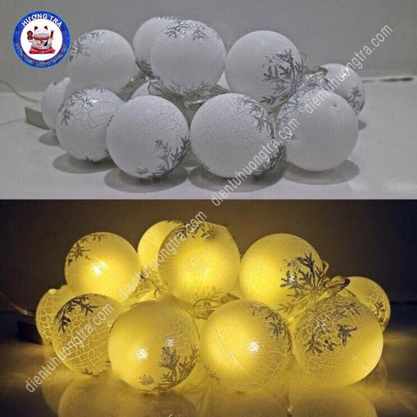Dây Đèn Led Thái Kiểu 20 Banh Trắng BÔNG TUYẾT Ánh Sáng Cổ Tích 5m70