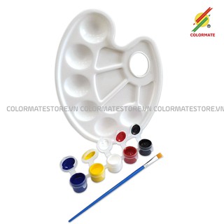 Khay Pha Màu Oval 23x16cm, Bộ Diy Bút lông, Đất Nặn, Tô Tượng, VAT - COLORMATE