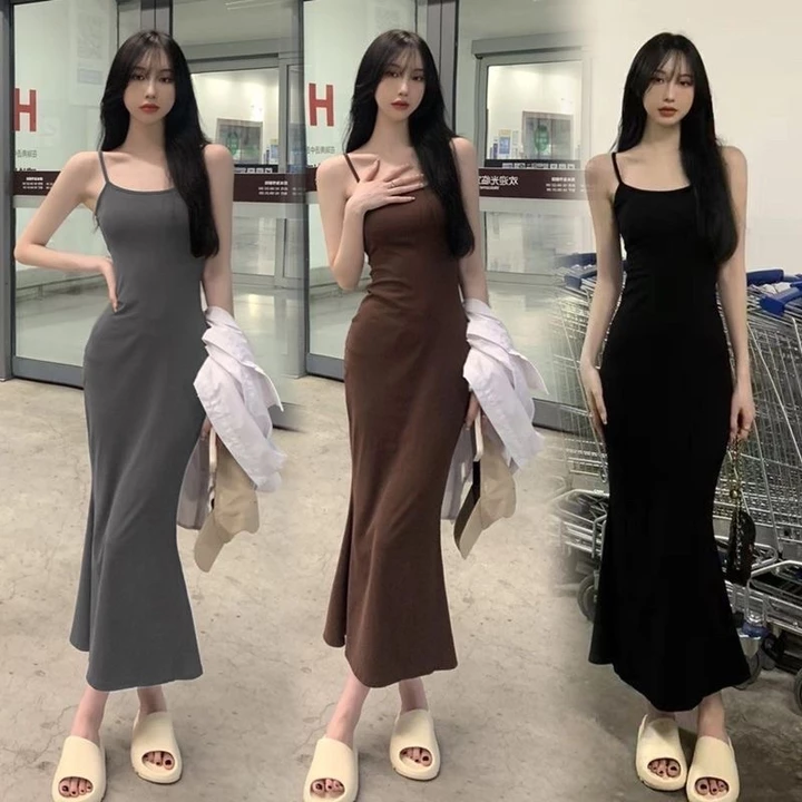 Đầm Body Nữ Dáng Dài Đuôi Cá Len Tăm, Váy ôm body sexy Hai Dây 3 Màu tôn dáng cực đỉnh( có bigsize) – 3