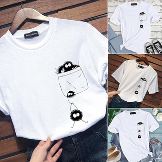 Anime TEE Ghibli Totoro Bụi Thỏ Nữ Thun Bông Tai Kẹp Áo Thun In Họa Tiết Camiseta De Las Mujeres