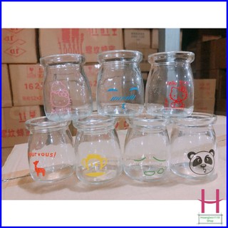 Combo 12 Hũ Thủy Tinh Làm Sữa Chua 100ml Có Nắp In Hình Dễ Thương { H }