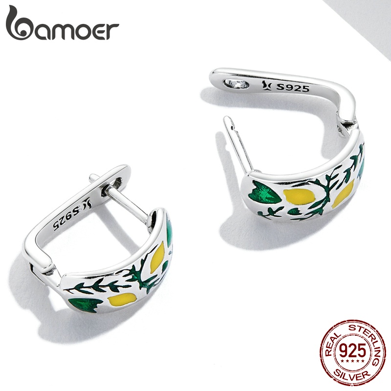 1 Cặp Bông Tai bamoer Bạc 925 Hình Lát Chanh Và Lá Thời Trang Cho Nữ sce1376
