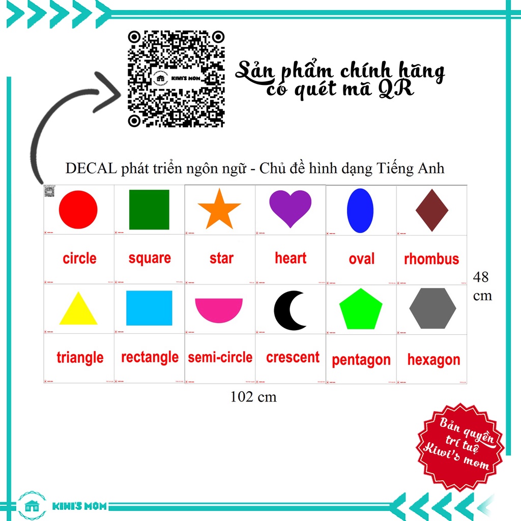 DECAL Phát triển ngôn ngữ Tiếng Anh KIWI'S MOM - 4 lớp cao cấp chống nước