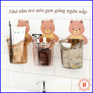 Cốc đựng bàn chải đánh răng hình chú gấu tặng kèm miếng dính siêu chắc chắn { H }
