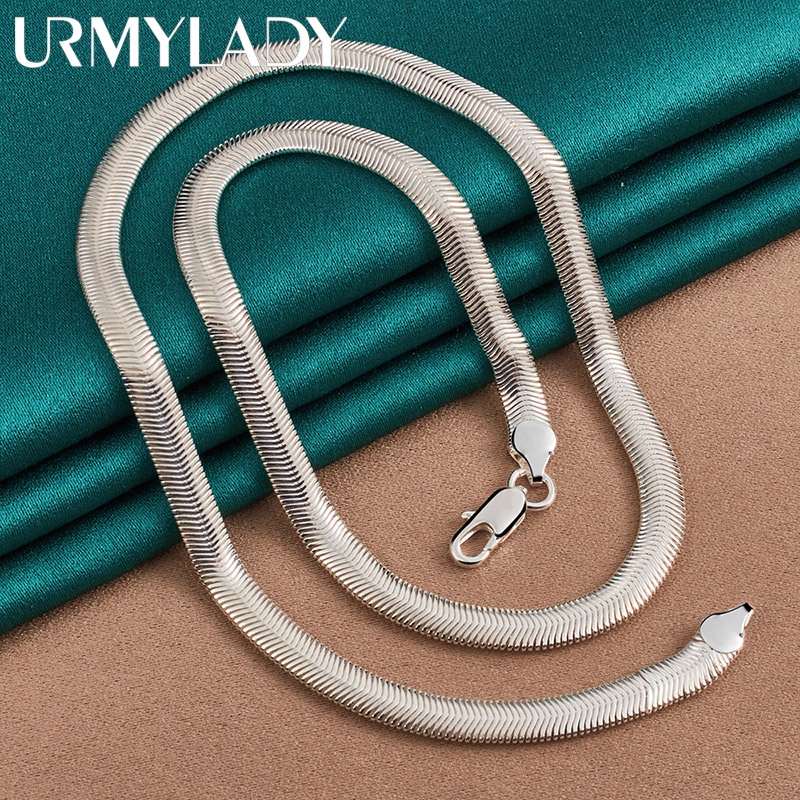 URMYLADY Bạc 925 Dây Xích Rắn Phẳng 16 / 18 / 20 / 22 / 24 / 26 Inch Vòng Cổ Dành Cho Nam Nữ Tiệc Cưới Trang Sức Thời Trang