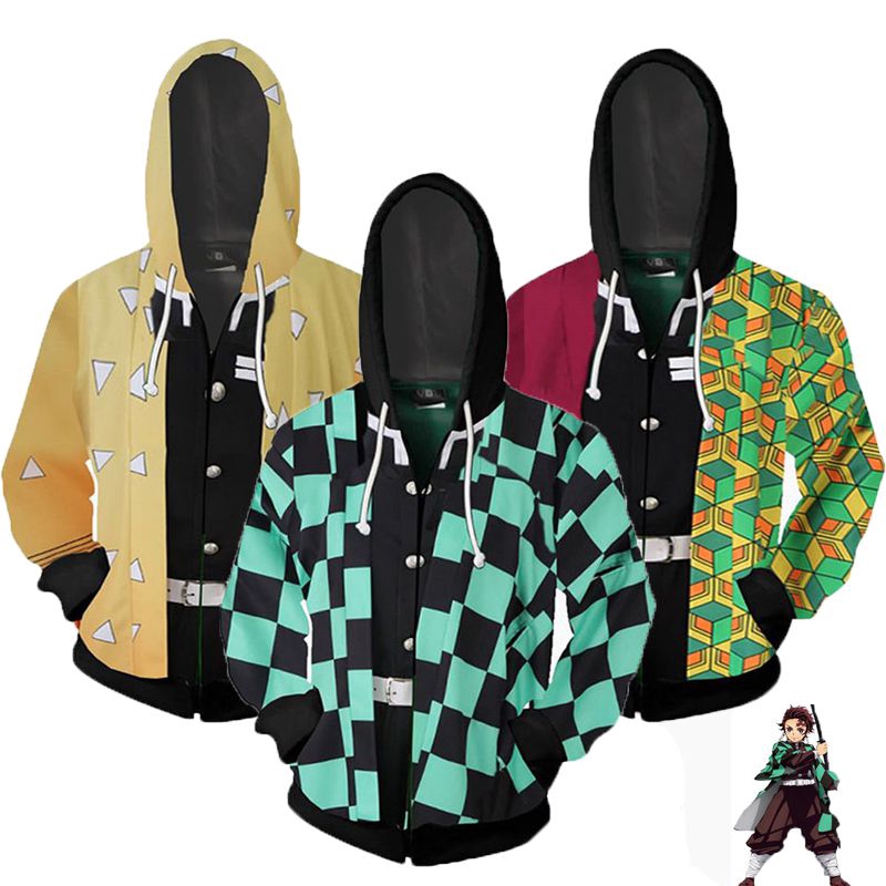 Anime Demon Slayer Kimetsu no Yaiba Anime Áo Khoác Zip Up Áo Len Có Mũ Trùm Đầu Mới