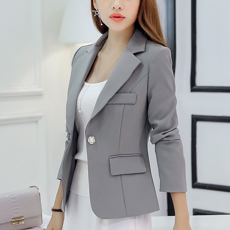 Thời Trang Nữ Dài Tay Áo Khoác Ngoài Nữ Công Sở Nữ OL Làm Việc Chắc Chắn Áo Blazer Đen Phù Hợp Với