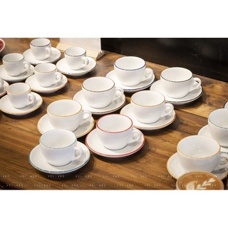 Volcano Bộ đĩa và ly sứ cà phê Ancap Cappuccino180ml vẽ tay lên viền
