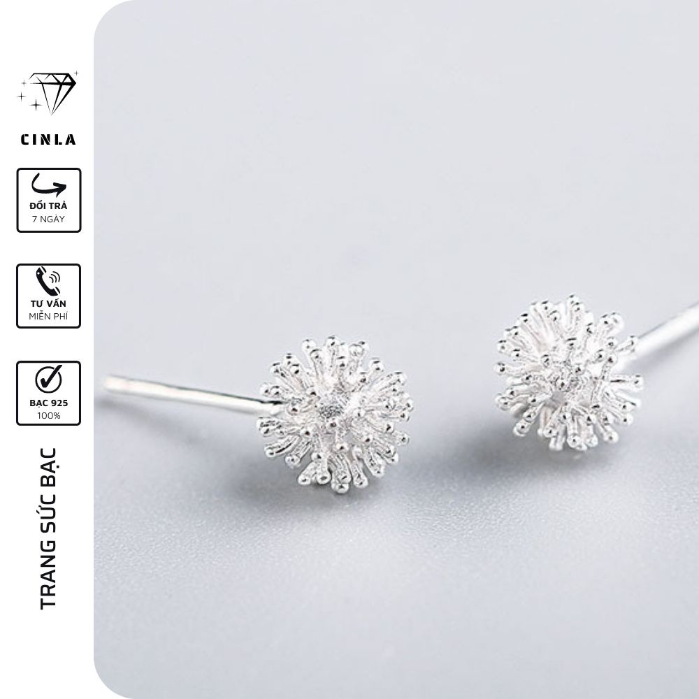 Khuyên tai mạ bạc 925 bông tai hình bông tuyết khuyên đinh tán cao cấp trang sức bạc CINLA KT006