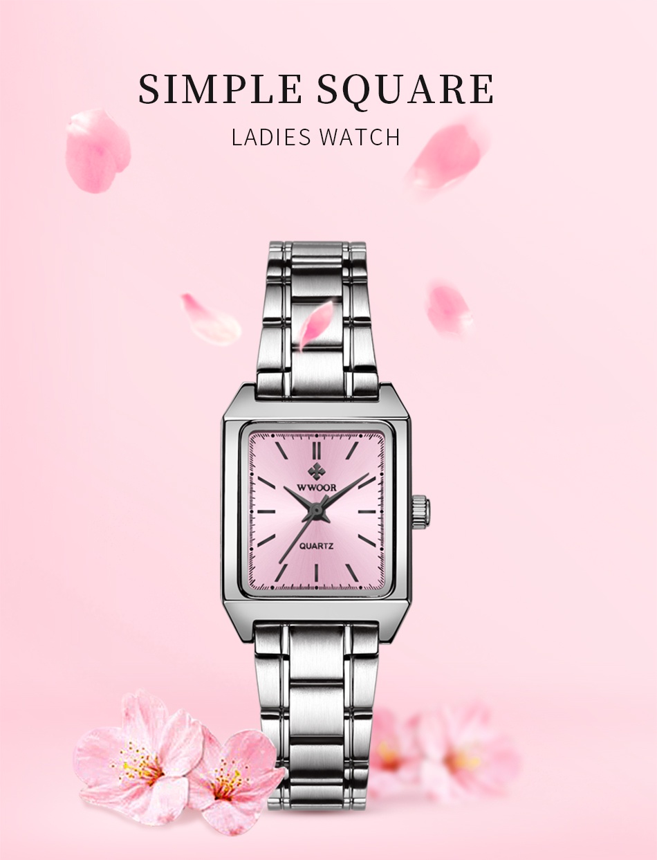 Mô tả Đồng Hồ Quartz WWOOR Mặt Chữ Nhật Dây Da Màu Đen reloj mujer-8850 - 5
