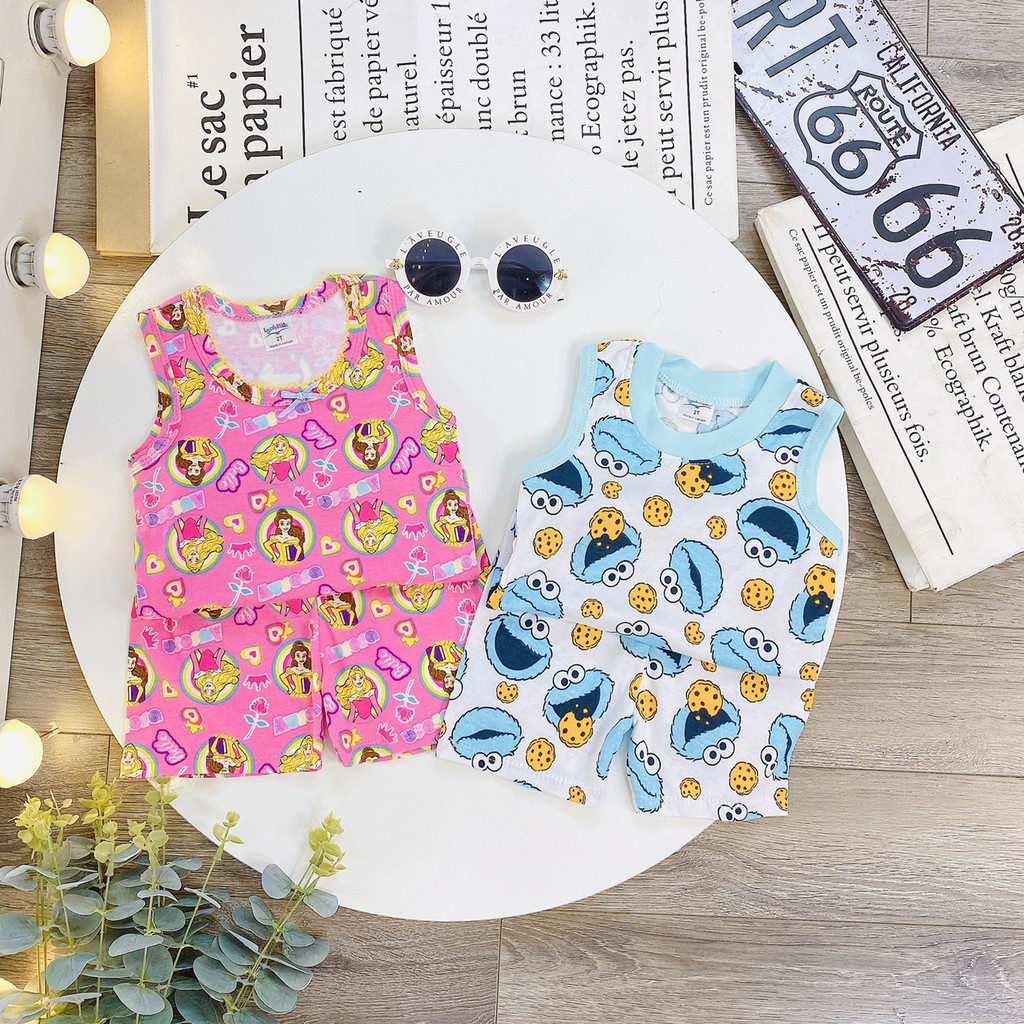 Bộ Quần Áo Ba Lỗ Cotton Siêu Mát Nhiều Hoạ Tiết Cho Bé Trai Và Bé Gái 10-20kg
