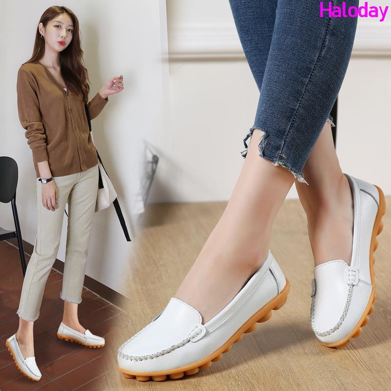 Giày Nữ Size Lớn (35-44) 44 43 42 41✨Chính Hãng Da Thật Chính Hãng Người Cao Tuổi Mẹ Giày Nữ Giày Đậu Hà Lan Giày Y Tá Size Lớn Giày Lười