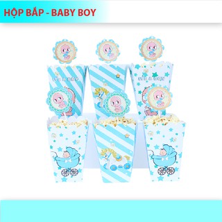 (9 Mẫu)Hộp đựng bắp + tem cắm chủ đề bé trai SET 6 cái