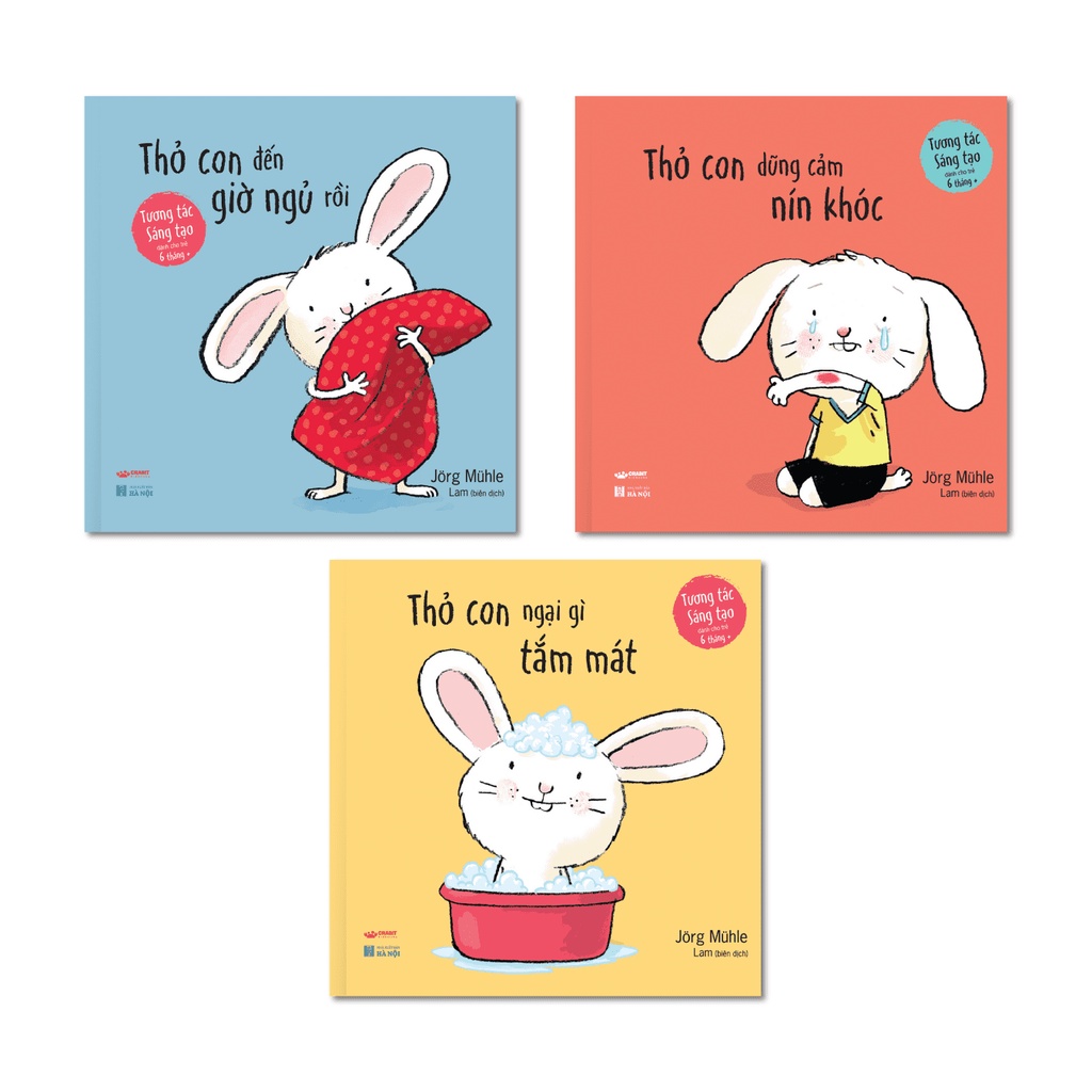 Bộ sách 3 cuốn Thỏ con tương tác, sáng tạo cho bé từ 6 tháng [CRABIT KIDBOOKS]